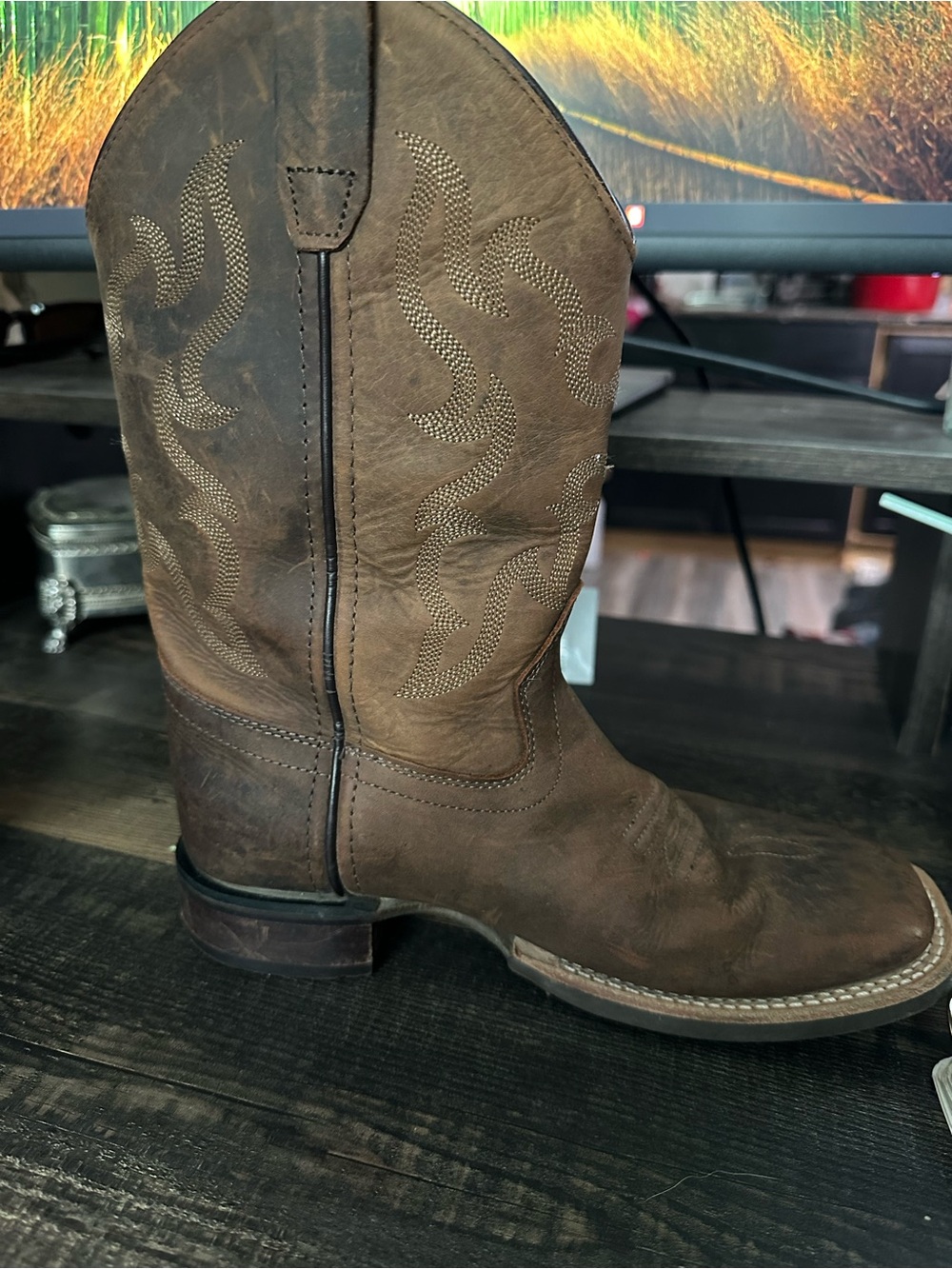 Kids Brown Leather Western Pull-On Boot